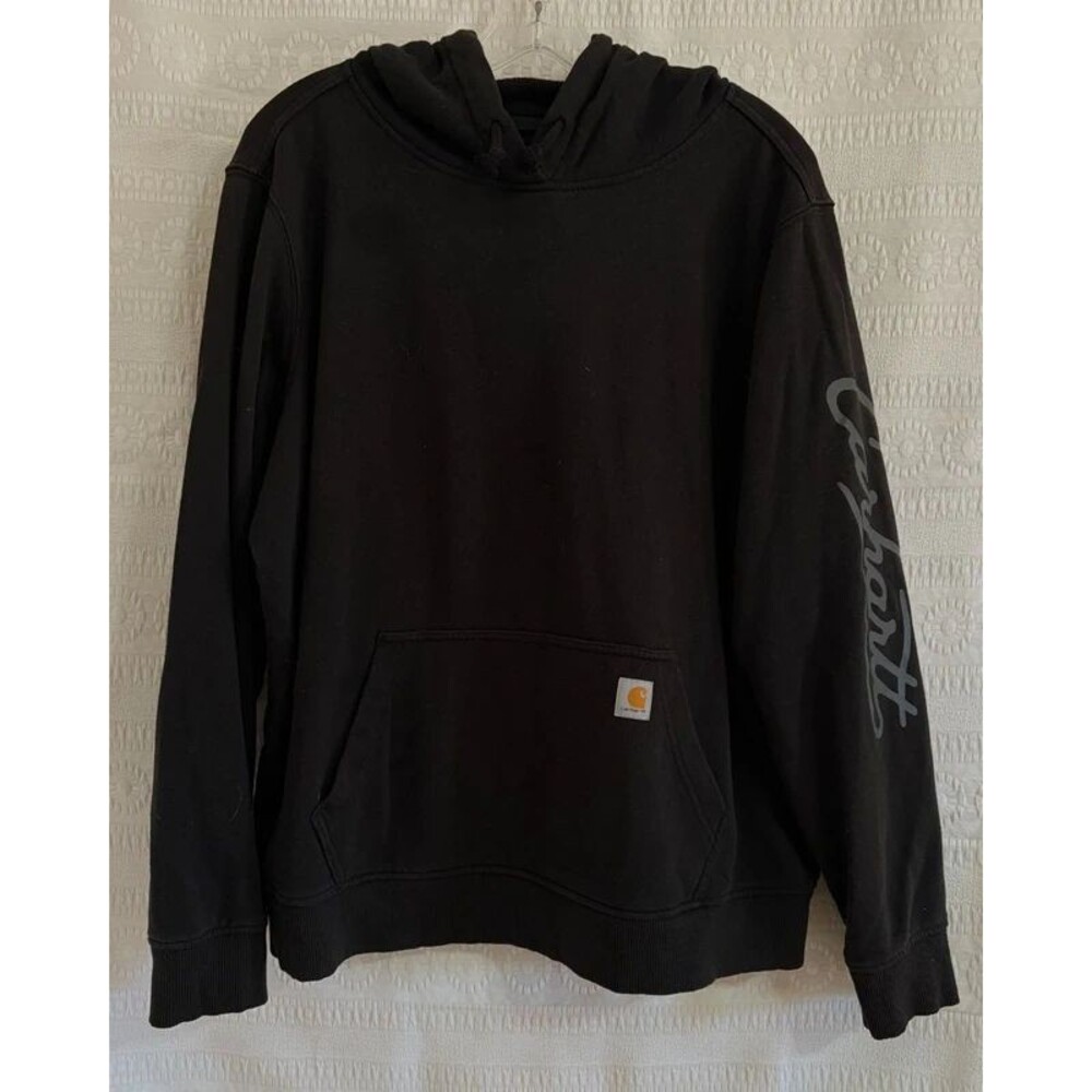Carhartt Hoodie Womens XL Relaxed Fit Black Sleeve Pullover Sweatshirt Workwear